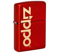 Zippo Accendino antivento, modello logo con finitura rossa metallizzata e incisione laser, ricaricabile, riutilizzabile, design antivento, in confezione regalo, prodotto negli Stati Uniti