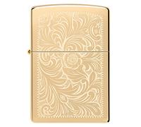 Zippo Accendino antivento, modello veneziano, finitura in ottone lucido, ricaricabile, riutilizzabile, design antivento, in confezione regalo, prodotto negli Stati Uniti