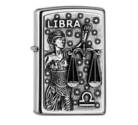 Zippo Accendino Antivento, Motivo: Zodiac Libra, Street Chrome, con Emblema, Ricaricabile, Riutilizzabile, Antivento, Confezione Regalo, Prodotto negli Stati Uniti