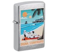 Zippo Accendino antivento originale Stormtrooper Beach, cromato spazzolato, ricaricabile, antivento, confezione regalo, prodotto negli Stati Uniti