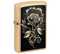 Zippo Accendino antivento, rosa dorata, ottone lucido, immagine a colori, ricaricabile, riutilizzabile, design antivento, confezione regalo, made in USA