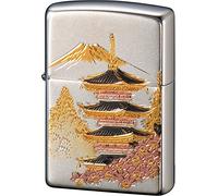 Zippo Accendino, argento, piastra elettrica fusa, cinque torri, modello giapponese