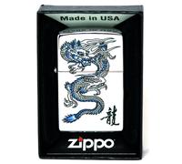 Zippo Accendino Blu Dragon Alto Cromo Lucido Su Limitata Quantità Fatto IN USA