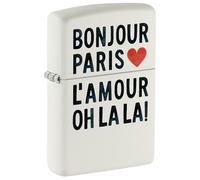 Zippo Accendino da tempesta - Bonjour, White Matte, Color Image - Ricaricabile - Riutilizzabile - Design antivento - Confezione regalo - Made in USA