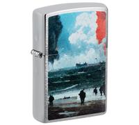 Zippo Accendino da tempesta - D-Day Landing, cromato spazzolato, Color Image - Ricaricabile - Riutilizzabile - Design antivento - Confezione regalo - Made in USA