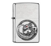ZIPPO 2007134 - Accendino da tempesta Dragon, Emblem Attached/Adorned with Swarovski® Crystal, Chrome Brushed ricaricabile, in confezione regalo di alta qualità, argento