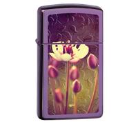 Zippo Accendino da tempesta - Flowers, Slim High Polish Purple, Color Image - Ricaricabile - Riutilizzabile - Design antivento - Confezione regalo - Made in USA