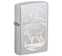 Zippo Accendino da tempesta - Hunting Dog, cromo satinato, laser Engrave - Ricaricabile - Riutilizzabile - Design antivento - Confezione regalo - Made in USA