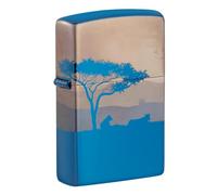 ZIPPO - Accendino da tempesta Lion in The Savanna, 360° Photo Image, High Polish Blue, ricaricabile, in confezione regalo di alta qualità