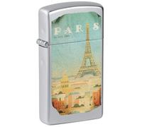 Zippo Accendino da tempesta - Parigi, Slim Satin Chrome, Color Image - Ricaricabile - Riutilizzabile - Design antivento - Confezione regalo - Made in USA