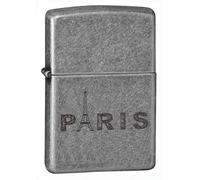 Zippo Accendino da tempesta - Paris Eiffel Tower, Antico Silver, Lustre - Ricaricabile - Design antivento - Confezione regalo - Made in USA