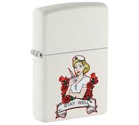 Zippo Accendino da tempesta - Tattoo Nurse, bianco opaco, colore immagine - Ricaricabile - Riutilizzabile - Design antivento - Confezione regalo - Made in USA
