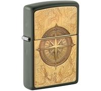 Zippo Accendino da tempesta - Topographic Compass, verde opaco, emblema - Ricaricabile - Design antivento - Confezione regalo - Made in USA