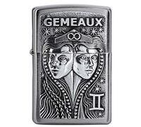 Zippo Accendino da tempesta - Zodiac - Gemeaux, Cromo spazzolato - Ricaricabile - Design antivento - Confezione regalo - Made in USA