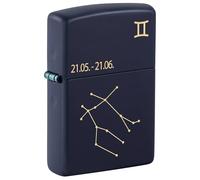Zippo Accendino da tempesta - Zodiac Gemini, Navy Matte, Laser Engrave - Ricaricabile - Riutilizzabile - Design antivento - Confezione regalo - Made in USA
