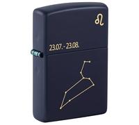 Zippo Accendino da tempesta - Zodiac Leo, Navy Matte, Laser Engrave - Ricaricabile - Riutilizzabile - Design antivento - Confezione regalo - Made in USA