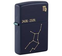 Zippo Accendino da tempesta - Zodiac Virgo, Navy Matte, Laser Engrave - Ricaricabile - Riutilizzabile - Design antivento - Confezione regalo - Made in USA