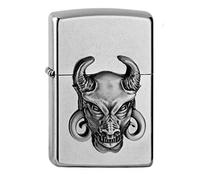 Zippo Accendino Devil, mini emblema 3D Attached, Street Chrome, ricaricabile, in confezione regalo di alta qualità