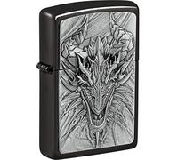 Zippo Accendino Ebony Emblem Metal Dragon 2007663 con drago fiamme cromate, originale