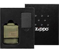 Zippo Accendino Geschenksets Black Crackle Custodia Verde Nylon Antivento