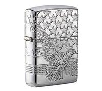 Zippo Accendino Patriotic Design 49027, Accendino Antivento Ricaricabile, Realizzato in Metallo con Caratteristico Click, Color Argento, Made in USA, Ottima Idea Regalo
