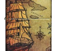 Accendino Zippo® Pirate Ship Design 49355, Accendino Antivento Ricaricabile Zippo, Realizzato in Metallo con Caratteristico "click" Zippo, Color Mappa Vintage, Made in USA, Ottima Idea Regalo