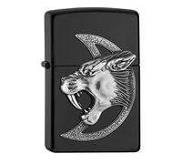 ZIPPO Accendino ricaricabile con tigre Sabre Toothed Tiger, emblema Attached, nero opaco, in confezione regalo di alta qualità