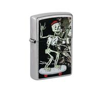 Zippo Accendino Skeleton Skateboard Unisex Uomo in Metallo Grigio con Stampa Multicolore