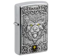 Zippo Accendino tascabile cromato spazzolato con emblema del lupo