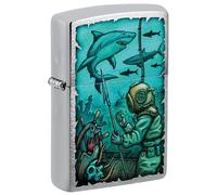 Zippo Accendino tascabile in cromo spazzolato con squalo nautico