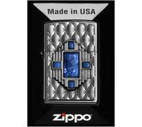 Zippo Accendino tempesta - Blue Diamond, High Polish Chrome, emblema - Ricaricabile - Riutilizzabile - Design antivento - Confezione regalo - Made in USA