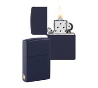 Zippo Accendino antivento - Logo fiamma - finitura opaca blu navy - ricaricabile per uso a vita - fiamma regolabile - confezione regalo - struttura in metallo - Made in USA