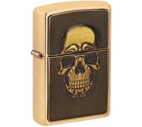 Zippo Accendino tempesta - Embossed Skull, ottone spazzolato, emblema - Ricaricabile - Riutilizzabile - Design antivento - Confezione regalo - Made in USA