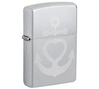 Zippo - Accendino tempesta, modello cuore con ancora, finitura cromata satinata con incisione, ricaricabile, riutilizzabile, design antivento, confezione regalo, made in USA