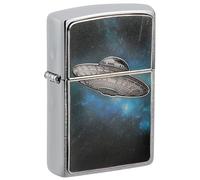 Zippo Accendino tempesta - UFO in Galaxy, cromato spazzolato, emblema - Ricaricabile - Riutilizzabile - Design antivento - Confezione regalo - Made in USA