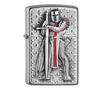 Zippo Accendino Templari II Cavaliere Chrome Con Placca Antivento Benzina