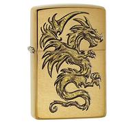 Zippo Accendino unisex DRAGON DESIGN antivento, in ottone dorato, regolare