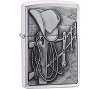 Zippo, Accendino con Immagine del Cowboy in Riposo in Cromo Spazzolato