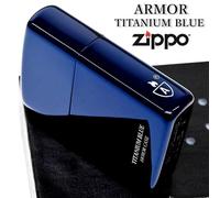Zippo Armor Case Rivestimento Titanio Logo Laterale Blu Accendino Olio "A" Re...