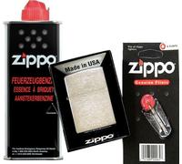 Zippo Classico Set Cromo Spazzolato Zippo Accendino + Benzina Stones