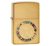 Zippo - Design con bandiere nautiche - Immagine a colori/incisione automatica, ottone spazzolato - Accendino antivento, ricaricabile, in confezione regalo, 49128