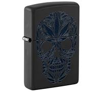 ZIPPO Design con teschio di cannabis - nero opaco nero chiaro - Accendino a tempesta, ricaricabile, in confezione regalo