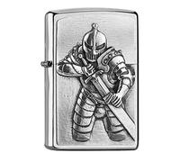 ZIPPO - Fantasy Knight, emblema - Accendino a vento cromato spazzolato, ricaricabile, in confezione regalo di alta qualità