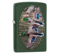 Zippo Flying Ducks Accendino antivento con stampa colorata, ricaricabile, design antivento, confezione regalo, realizzato negli Stati Uniti, verde opaco (verde opaco)