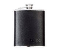 Originale " Zippo " Flachmann Acciaio / Pelle Mocca - 6 Once / 180 ML - Nuovo -