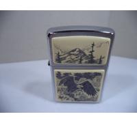 ZIPPO LIGHTER SCRIMSHAW EAGLE MOUNTAINS nuovo RARISSIMO CHROME.