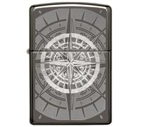 Zippo PVD Black Ice-Rosa dei Venti, Accendino Antivento, Ricaricabile a Benzina