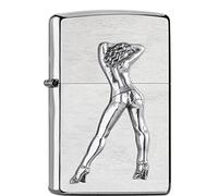 Zippo Sturmfeuerzeug - Gogo Girl, Brushed Chrome, Emblem - Nachfüllbar - Wiederverwendbar - Windfestes Design - Scatola regalo - Made in USA