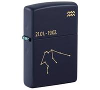Zippo Sturmfeuerzeug - Zodiac Aquarius, Navy Matte, Laser Engrave - Nachfüllbar - Wiederverwendbar - Windfestes Design - Scatola regalo - Made in USA
