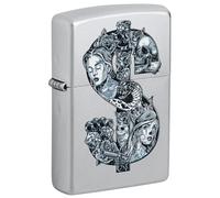 Zippo Tattoo Dollaro Accendino Antivento, Stampa Colorata, Ricaricabile, Design Antivento, Scatola Regalo, Made in USA, Colore Satinato Cromo